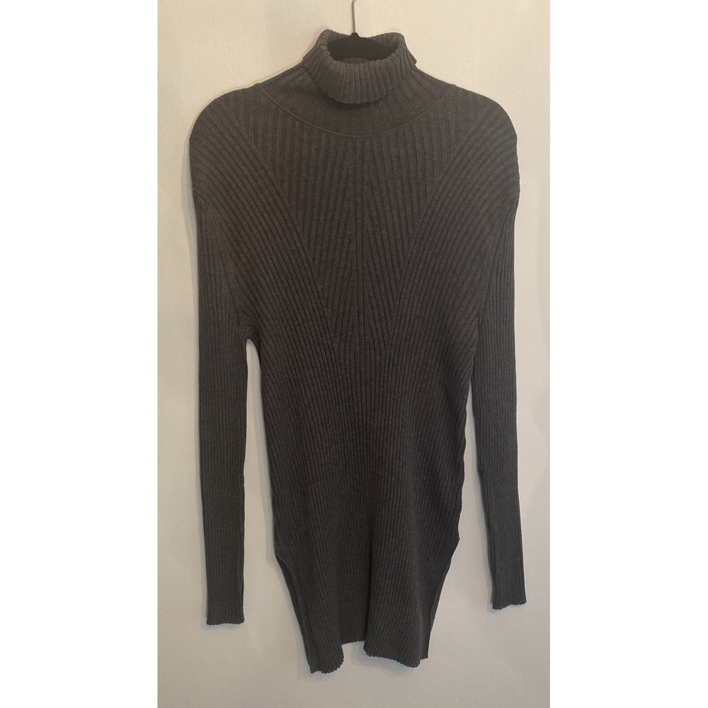 Peruvian Connection Sweater Dress/Top Pima Cotton Side Slits Gray Ribbed Size M‎